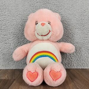Vtg Pink Cheer Care Bear Friend Bear Plush Toy Stuffed Animal Rainbow Heart 2003